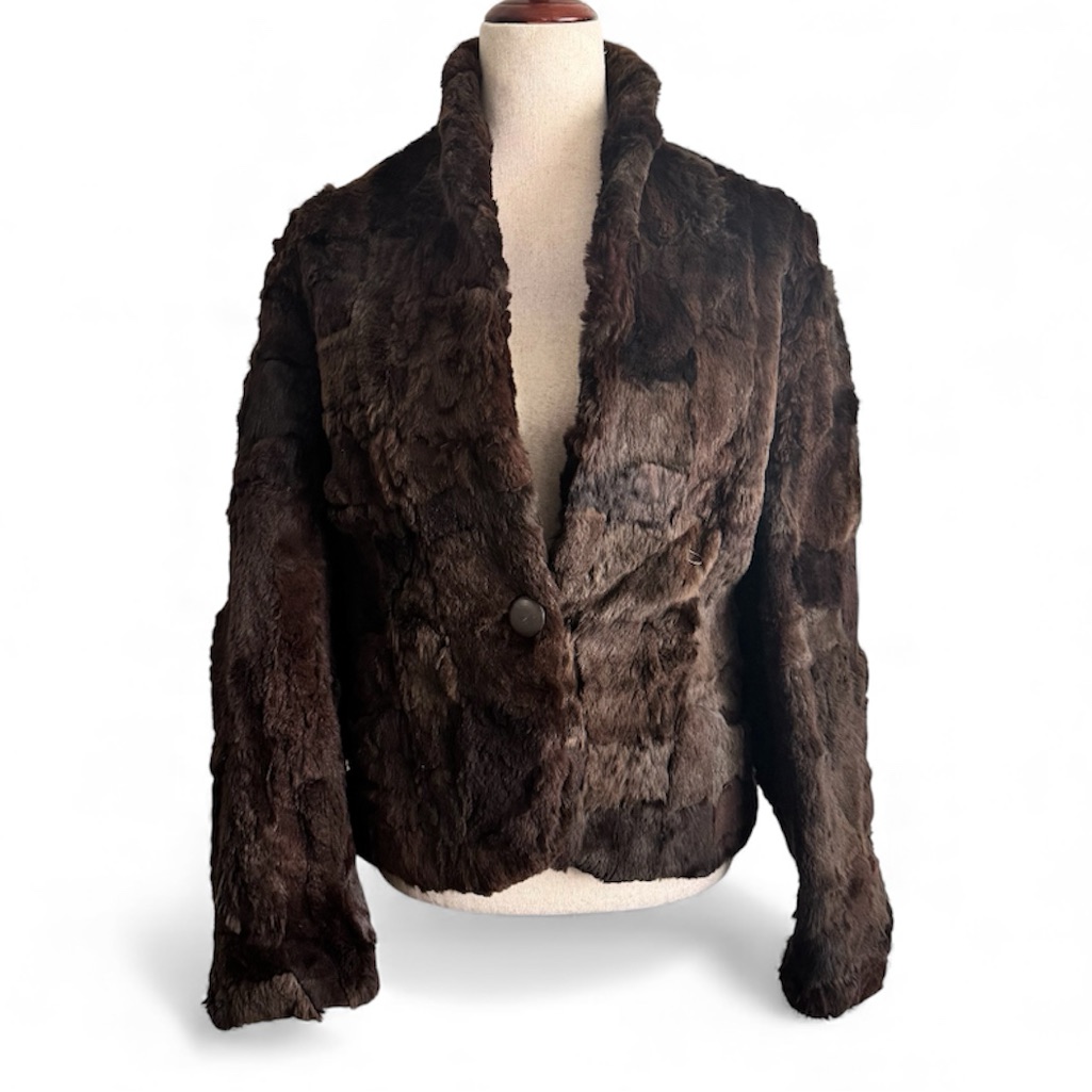 Vintage Dark Brown Genuine Rabbit Fur Coat